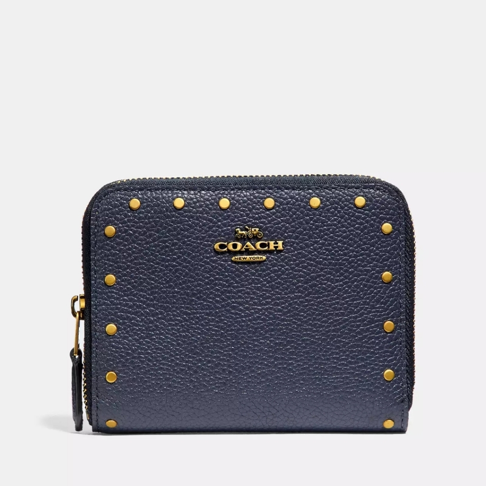 Coach Small Zip Bifold Black Pebble Leather Wallet Coin Card Case Logo